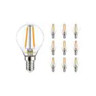 Monipakkaus 10x Noxion Lucent Lustre LED E14 Pallo Filament Kirkas 2.5W 250lm – Himmennettävä - Korvaa 25W