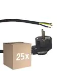 Monipakkaus 25x Noxion Power Virtajohto Musta - Schuko Europlug + Avoimet päät - 3m - 3 pole 0,75mm2